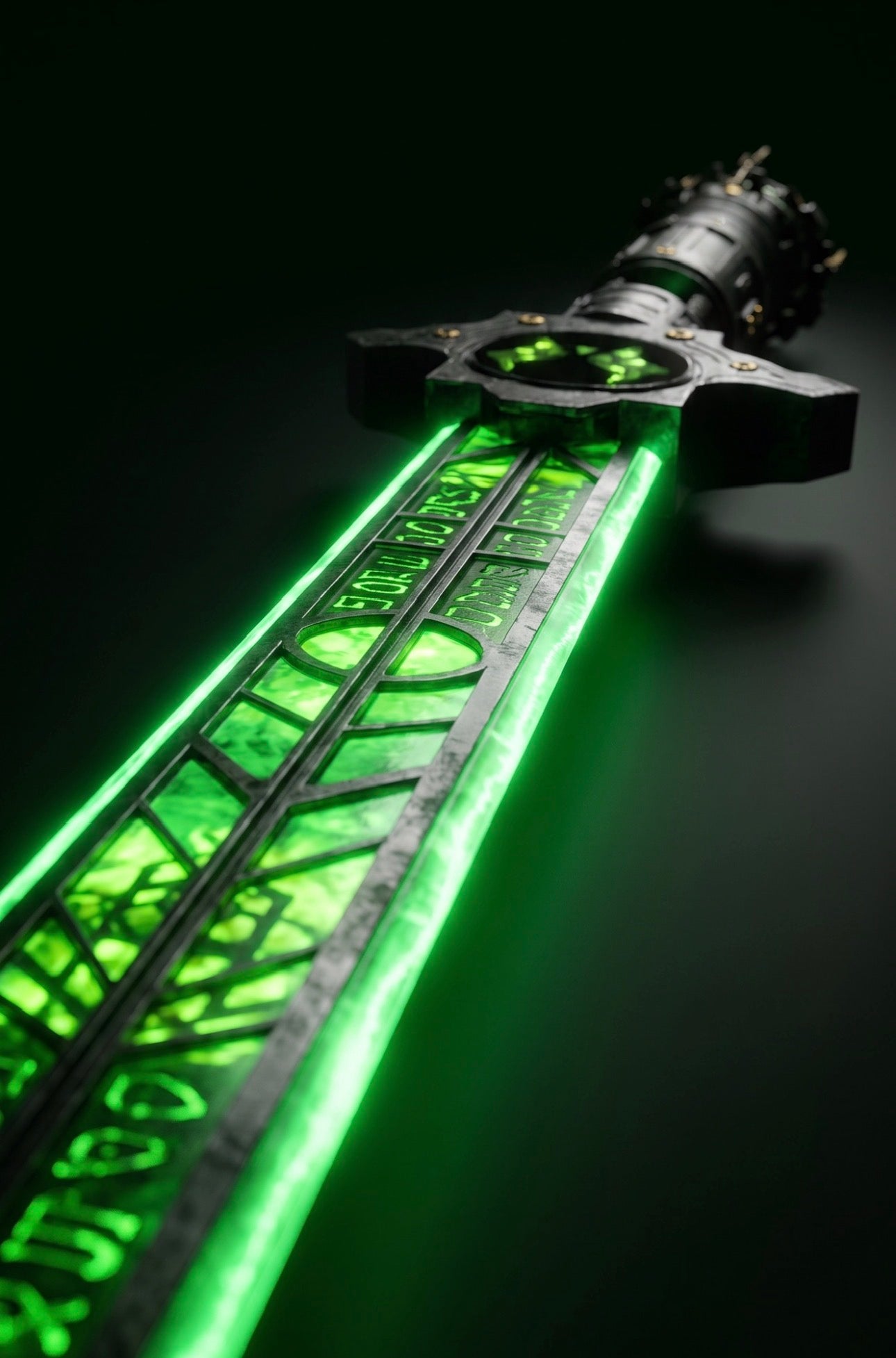 The Latverian illuminated green rune blade