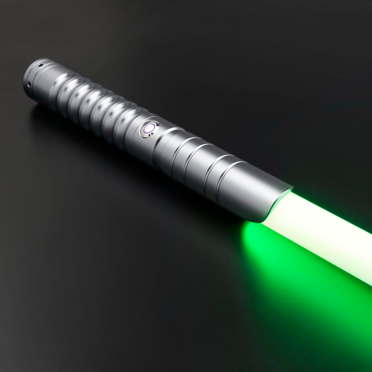 Grey Starter Saber — illuminated blade, alternate view