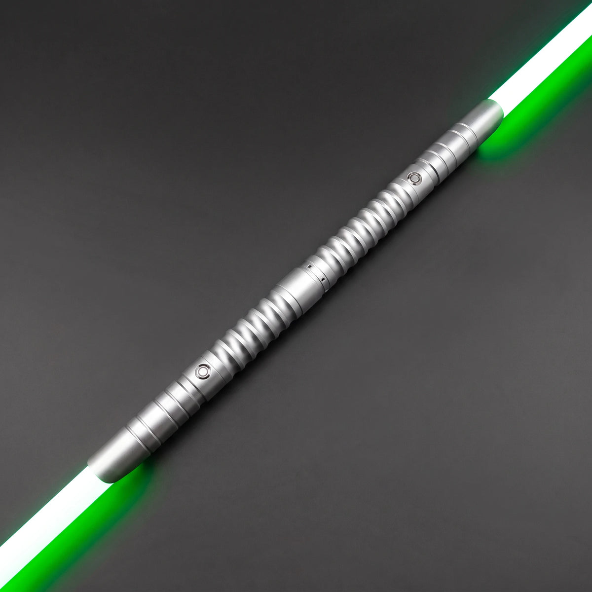 Silver Starter Saberstaff — connected, blade toward upper right