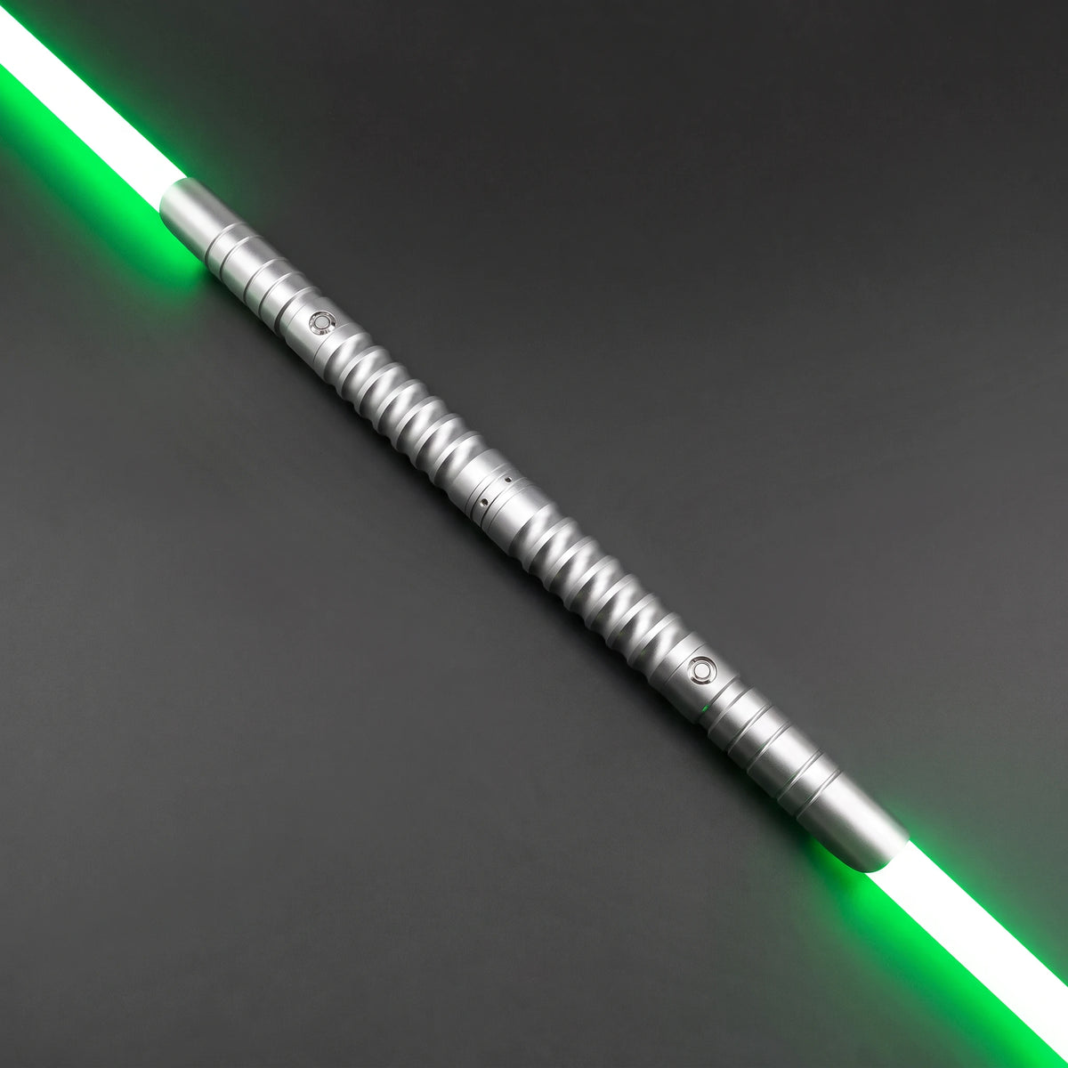 Silver Starter Saberstaff — connected, blade toward upper left